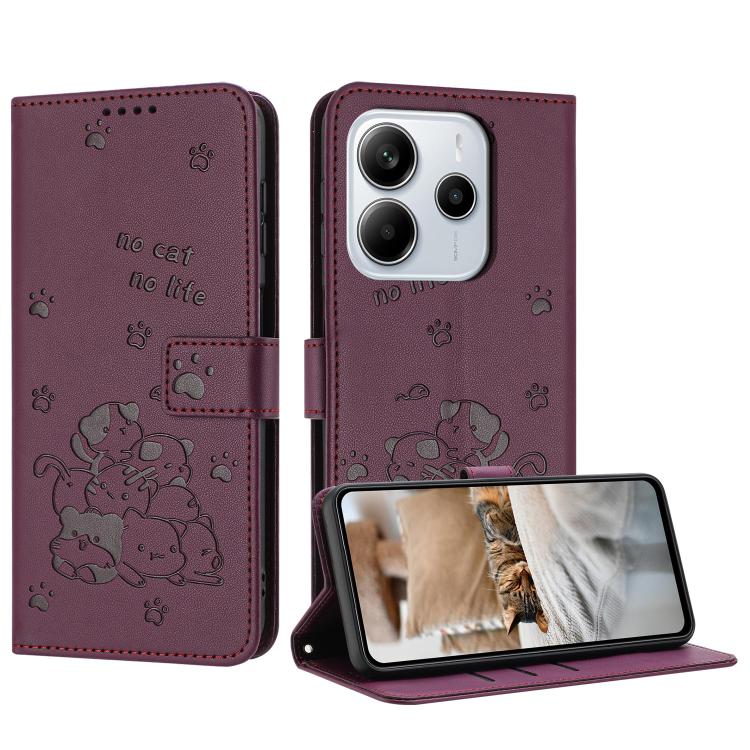 Embossed Kitten Phone Leather Case with Lanyard, For Redmi 15 5G / 4G EU 171mm, For Redmi 15C 5G / 4G Global 171mm, For Redmi A5 4G 171.7mm / Poco C71, For Redmi Note 14 4G 164.84mm, For Redmi Turbo 4 / Xiaomi Poco X7 Pro, For Redmi K80 / K80 Pro      ...