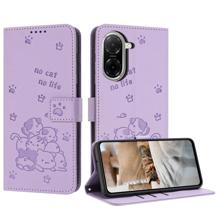 Embossed Kitten Phone Leather Case with Lanyard, For Redmi 15 5G / 4G EU 171mm, For Redmi 15C 5G / 4G Global 171mm, For Redmi A5 4G 171.7mm / Poco C71, For Redmi Note 14 4G 164.84mm, For Redmi Turbo 4 / Xiaomi Poco X7 Pro, For Redmi K80 / K80 Pro      ...