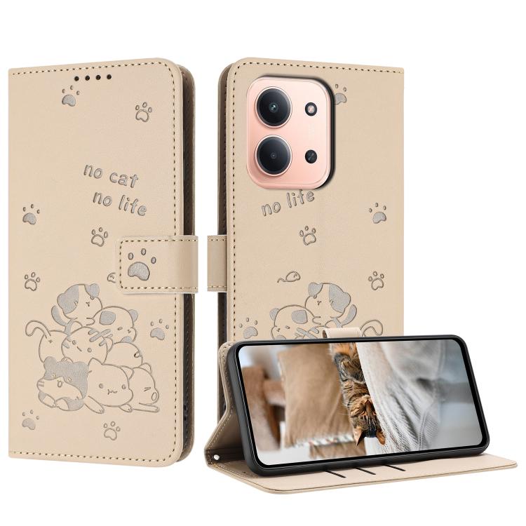 Embossed Kitten Phone Leather Case with Lanyard, For Redmi 15 5G / 4G EU 171mm, For Redmi 15C 5G / 4G Global 171mm, For Redmi A5 4G 171.7mm / Poco C71, For Redmi Note 14 4G 164.84mm, For Redmi Turbo 4 / Xiaomi Poco X7 Pro, For Redmi K80 / K80 Pro      ...