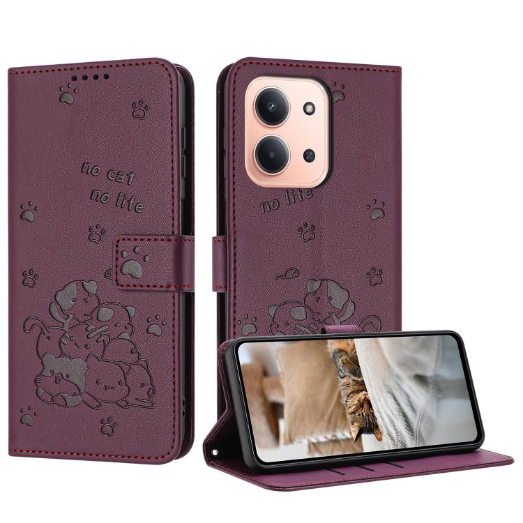 Embossed Kitten Phone Leather Case with Lanyard, For Redmi 15 5G / 4G EU 171mm, For Redmi 15C 5G / 4G Global 171mm, For Redmi A5 4G 171.7mm / Poco C71, For Redmi Note 14 4G 164.84mm, For Redmi Turbo 4 / Xiaomi Poco X7 Pro, For Redmi K80 / K80 Pro      ...