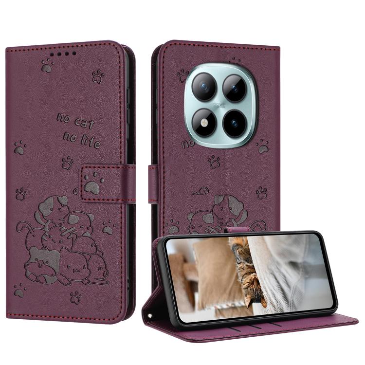 Embossed Kitten Phone Leather Case with Lanyard, For Redmi 15a 5G, For Redmi A7 Pro 4G 171mm, For Redmi Turbo 5 Max / Poco X8 Pro Max, For Redmi Turbo 5 / Poco X8 Pro 5G, For Redmi Note 15 Pro+ 5G Global 163.3mm, For Redmi Note 15 5G / 4G Global 164mm ...