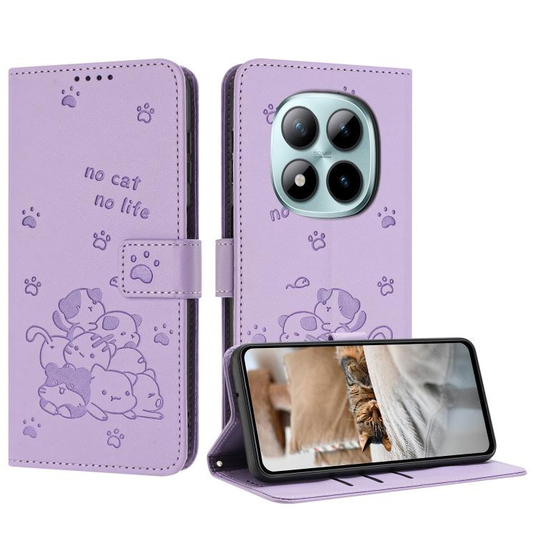 Embossed Kitten Phone Leather Case with Lanyard, For Redmi 15a 5G, For Redmi A7 Pro 4G 171mm, For Redmi Turbo 5 Max / Poco X8 Pro Max, For Redmi Turbo 5 / Poco X8 Pro 5G, For Redmi Note 15 Pro+ 5G Global 163.3mm, For Redmi Note 15 5G / 4G Global 164mm ...