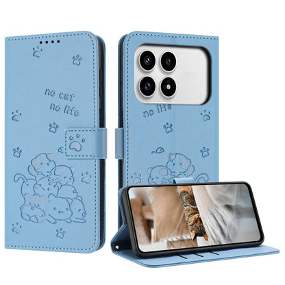 Embossed Kitten Phone Leather Case with Lanyard, For Redmi 15a 5G, For Redmi A7 Pro 4G 171mm, For Redmi Turbo 5 Max / Poco X8 Pro Max, For Redmi Turbo 5 / Poco X8 Pro 5G, For Redmi Note 15 Pro+ 5G Global 163.3mm, For Redmi Note 15 5G / 4G Global 164mm ...
