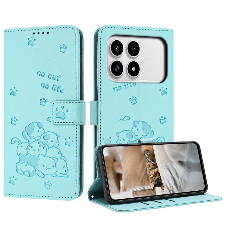 Embossed Kitten Phone Leather Case with Lanyard, For Redmi 15a 5G, For Redmi A7 Pro 4G 171mm, For Redmi Turbo 5 Max / Poco X8 Pro Max, For Redmi Turbo 5 / Poco X8 Pro 5G, For Redmi Note 15 Pro+ 5G Global 163.3mm, For Redmi Note 15 5G / 4G Global 164mm ...