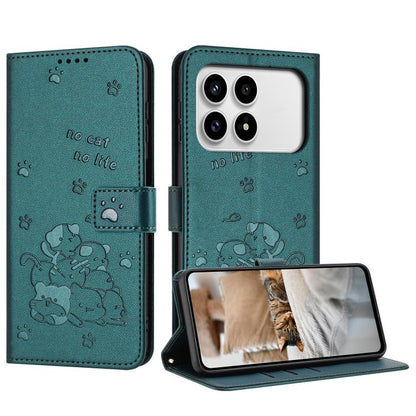 Embossed Kitten Phone Leather Case with Lanyard, For Redmi 15a 5G, For Redmi A7 Pro 4G 171mm, For Redmi Turbo 5 Max / Poco X8 Pro Max, For Redmi Turbo 5 / Poco X8 Pro 5G, For Redmi Note 15 Pro+ 5G Global 163.3mm, For Redmi Note 15 5G / 4G Global 164mm ...