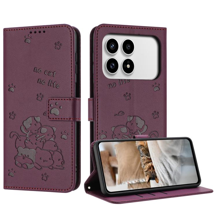 Embossed Kitten Phone Leather Case with Lanyard, For Redmi 15a 5G, For Redmi A7 Pro 4G 171mm, For Redmi Turbo 5 Max / Poco X8 Pro Max, For Redmi Turbo 5 / Poco X8 Pro 5G, For Redmi Note 15 Pro+ 5G Global 163.3mm, For Redmi Note 15 5G / 4G Global 164mm ...