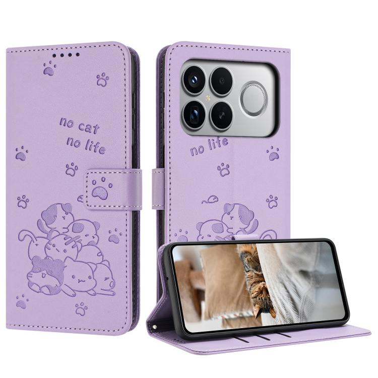 Embossed Kitten Phone Leather Case with Lanyard, For Redmi 15a 5G, For Redmi A7 Pro 4G 171mm, For Redmi Turbo 5 Max / Poco X8 Pro Max, For Redmi Turbo 5 / Poco X8 Pro 5G, For Redmi Note 15 Pro+ 5G Global 163.3mm, For Redmi Note 15 5G / 4G Global 164mm ...