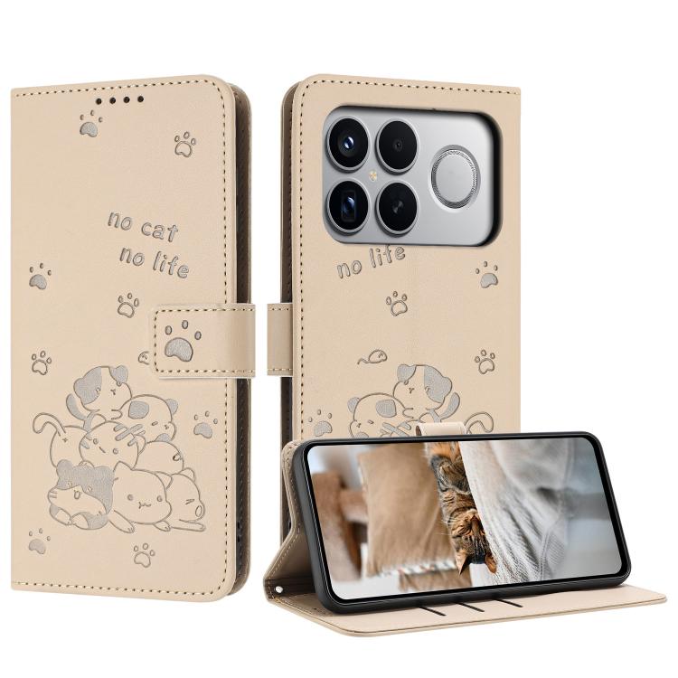 Embossed Kitten Phone Leather Case with Lanyard, For Redmi 15a 5G, For Redmi A7 Pro 4G 171mm, For Redmi Turbo 5 Max / Poco X8 Pro Max, For Redmi Turbo 5 / Poco X8 Pro 5G, For Redmi Note 15 Pro+ 5G Global 163.3mm, For Redmi Note 15 5G / 4G Global 164mm ...