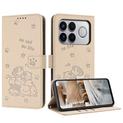 Embossed Kitten Phone Leather Case with Lanyard, For Redmi 15a 5G, For Redmi A7 Pro 4G 171mm, For Redmi Turbo 5 Max / Poco X8 Pro Max, For Redmi Turbo 5 / Poco X8 Pro 5G, For Redmi Note 15 Pro+ 5G Global 163.3mm, For Redmi Note 15 5G / 4G Global 164mm ...