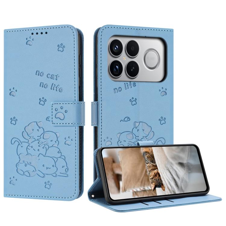 Embossed Kitten Phone Leather Case with Lanyard, For Redmi 15a 5G, For Redmi A7 Pro 4G 171mm, For Redmi Turbo 5 Max / Poco X8 Pro Max, For Redmi Turbo 5 / Poco X8 Pro 5G, For Redmi Note 15 Pro+ 5G Global 163.3mm, For Redmi Note 15 5G / 4G Global 164mm ...