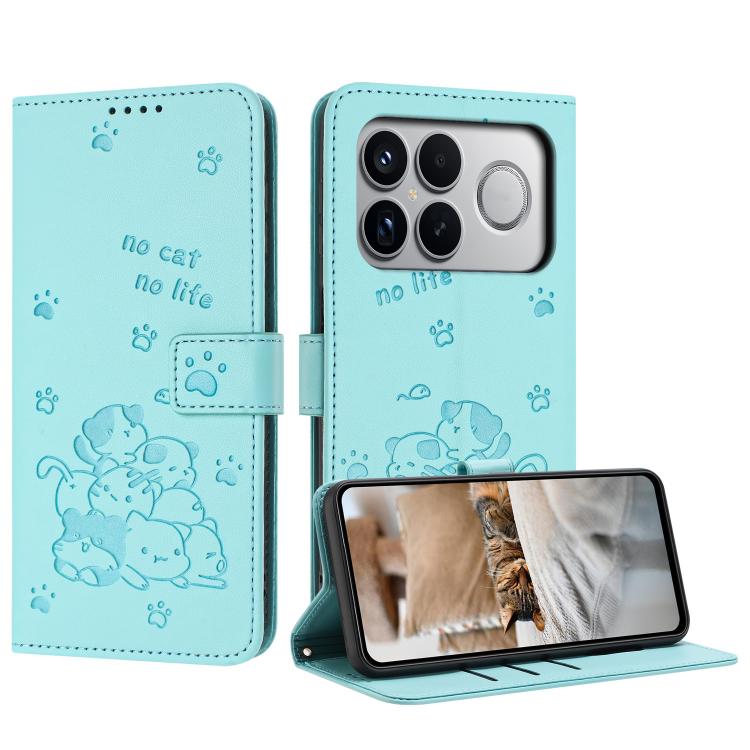 Embossed Kitten Phone Leather Case with Lanyard, For Redmi 15a 5G, For Redmi A7 Pro 4G 171mm, For Redmi Turbo 5 Max / Poco X8 Pro Max, For Redmi Turbo 5 / Poco X8 Pro 5G, For Redmi Note 15 Pro+ 5G Global 163.3mm, For Redmi Note 15 5G / 4G Global 164mm ...