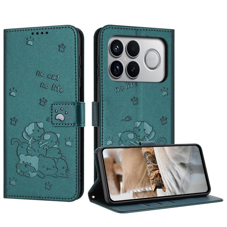 Embossed Kitten Phone Leather Case with Lanyard, For Redmi 15a 5G, For Redmi A7 Pro 4G 171mm, For Redmi Turbo 5 Max / Poco X8 Pro Max, For Redmi Turbo 5 / Poco X8 Pro 5G, For Redmi Note 15 Pro+ 5G Global 163.3mm, For Redmi Note 15 5G / 4G Global 164mm ...