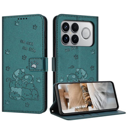 Embossed Kitten Phone Leather Case with Lanyard, For Redmi 15a 5G, For Redmi A7 Pro 4G 171mm, For Redmi Turbo 5 Max / Poco X8 Pro Max, For Redmi Turbo 5 / Poco X8 Pro 5G, For Redmi Note 15 Pro+ 5G Global 163.3mm, For Redmi Note 15 5G / 4G Global 164mm ...