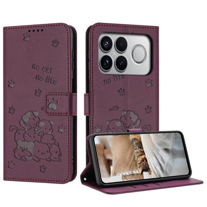 Embossed Kitten Phone Leather Case with Lanyard, For Redmi 15a 5G, For Redmi A7 Pro 4G 171mm, For Redmi Turbo 5 Max / Poco X8 Pro Max, For Redmi Turbo 5 / Poco X8 Pro 5G, For Redmi Note 15 Pro+ 5G Global 163.3mm, For Redmi Note 15 5G / 4G Global 164mm ...