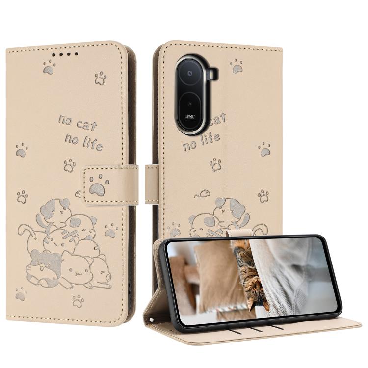 Embossed Kitten Phone Leather Case with Lanyard, For Redmi 15a 5G, For Redmi A7 Pro 4G 171mm, For Redmi Turbo 5 Max / Poco X8 Pro Max, For Redmi Turbo 5 / Poco X8 Pro 5G, For Redmi Note 15 Pro+ 5G Global 163.3mm, For Redmi Note 15 5G / 4G Global 164mm ...