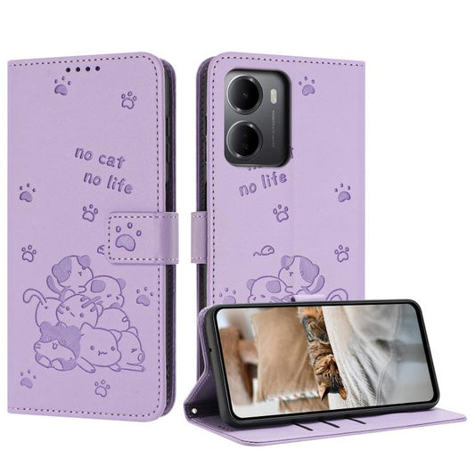 Embossed Kitten Phone Leather Case with Lanyard, For Redmi 15a 5G, For Redmi A7 Pro 4G 171mm, For Redmi Turbo 5 Max / Poco X8 Pro Max, For Redmi Turbo 5 / Poco X8 Pro 5G, For Redmi Note 15 Pro+ 5G Global 163.3mm, For Redmi Note 15 5G / 4G Global 164mm ...