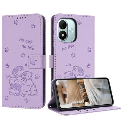 Embossed Kitten Phone Leather Case with Lanyard, For Redmi Note 17 Pro 5G Global 163mm, For Redmi Note 17 Pro+ 5G Global 163mm, For Redmi 17 5G / 4G Global 170mm, For Redmi Note 17 4G Global 171mm, For Redmi 15a 5G, For Redmi A7 Pro 4G 171mm           ...