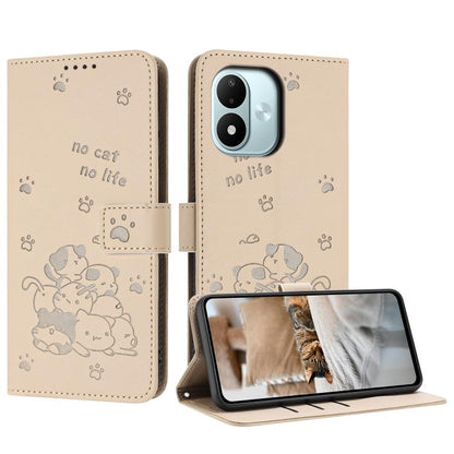 Embossed Kitten Phone Leather Case with Lanyard, For Redmi Note 17 Pro 5G Global 163mm, For Redmi Note 17 Pro+ 5G Global 163mm, For Redmi 17 5G / 4G Global 170mm, For Redmi Note 17 4G Global 171mm, For Redmi 15a 5G, For Redmi A7 Pro 4G 171mm           ...