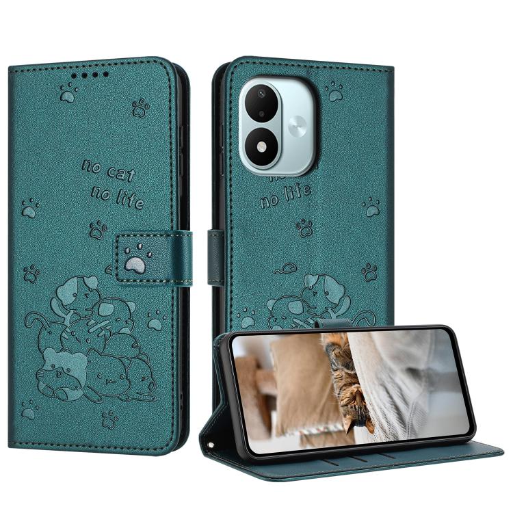 Embossed Kitten Phone Leather Case with Lanyard, For Redmi Note 17 Pro 5G Global 163mm, For Redmi Note 17 Pro+ 5G Global 163mm, For Redmi 17 5G / 4G Global 170mm, For Redmi Note 17 4G Global 171mm, For Redmi 15a 5G, For Redmi A7 Pro 4G 171mm           ...