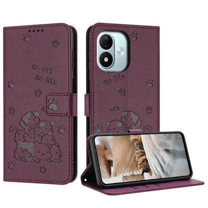 Embossed Kitten Phone Leather Case with Lanyard, For Redmi Note 17 Pro 5G Global 163mm, For Redmi Note 17 Pro+ 5G Global 163mm, For Redmi 17 5G / 4G Global 170mm, For Redmi Note 17 4G Global 171mm, For Redmi 15a 5G, For Redmi A7 Pro 4G 171mm           ...