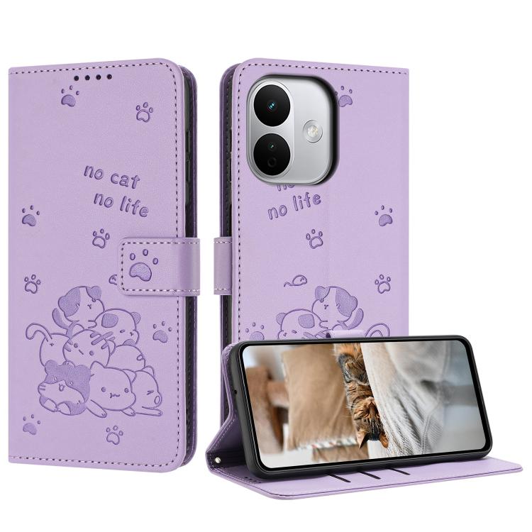 Embossed Kitten Phone Leather Case with Lanyard, For Redmi Note 17 Pro 5G Global 163mm, For Redmi Note 17 Pro+ 5G Global 163mm, For Redmi 17 5G / 4G Global 170mm, For Redmi Note 17 4G Global 171mm, For Redmi 15a 5G, For Redmi A7 Pro 4G 171mm           ...