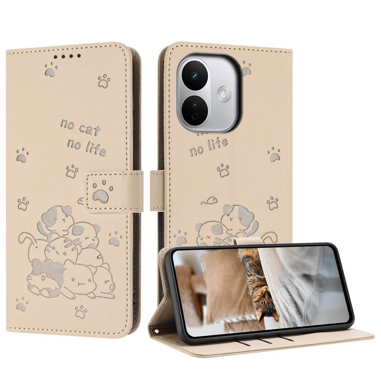 Embossed Kitten Phone Leather Case with Lanyard, For Redmi Note 17 Pro 5G Global 163mm, For Redmi Note 17 Pro+ 5G Global 163mm, For Redmi 17 5G / 4G Global 170mm, For Redmi Note 17 4G Global 171mm, For Redmi 15a 5G, For Redmi A7 Pro 4G 171mm           ...
