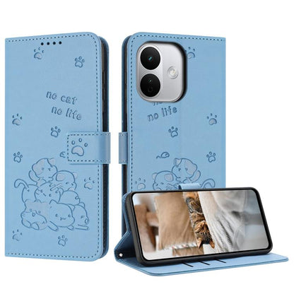 Embossed Kitten Phone Leather Case with Lanyard, For Redmi Note 17 Pro 5G Global 163mm, For Redmi Note 17 Pro+ 5G Global 163mm, For Redmi 17 5G / 4G Global 170mm, For Redmi Note 17 4G Global 171mm, For Redmi 15a 5G, For Redmi A7 Pro 4G 171mm           ...