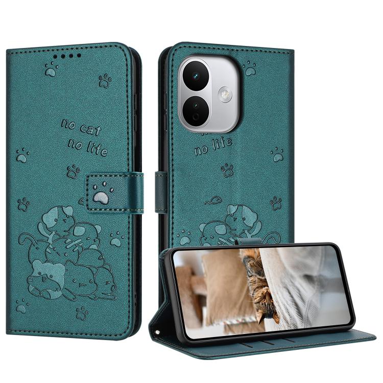 Embossed Kitten Phone Leather Case with Lanyard, For Redmi Note 17 Pro 5G Global 163mm, For Redmi Note 17 Pro+ 5G Global 163mm, For Redmi 17 5G / 4G Global 170mm, For Redmi Note 17 4G Global 171mm, For Redmi 15a 5G, For Redmi A7 Pro 4G 171mm           ...