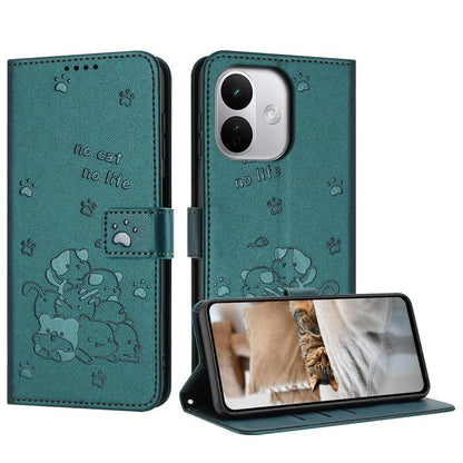 Embossed Kitten Phone Leather Case with Lanyard, For Redmi Note 17 Pro 5G Global 163mm, For Redmi Note 17 Pro+ 5G Global 163mm, For Redmi 17 5G / 4G Global 170mm, For Redmi Note 17 4G Global 171mm, For Redmi 15a 5G, For Redmi A7 Pro 4G 171mm           ...