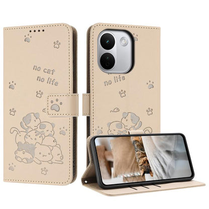 Embossed Kitten Phone Leather Case with Lanyard, For Redmi Note 17 Pro 5G Global 163mm, For Redmi Note 17 Pro+ 5G Global 163mm, For Redmi 17 5G / 4G Global 170mm, For Redmi Note 17 4G Global 171mm, For Redmi 15a 5G, For Redmi A7 Pro 4G 171mm           ...