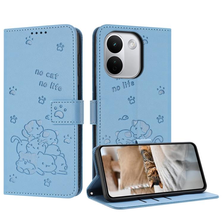 Embossed Kitten Phone Leather Case with Lanyard, For Redmi Note 17 Pro 5G Global 163mm, For Redmi Note 17 Pro+ 5G Global 163mm, For Redmi 17 5G / 4G Global 170mm, For Redmi Note 17 4G Global 171mm, For Redmi 15a 5G, For Redmi A7 Pro 4G 171mm           ...