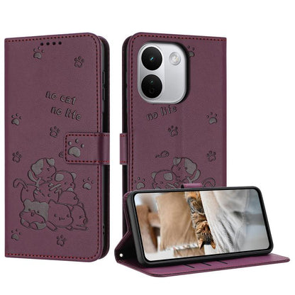 Embossed Kitten Phone Leather Case with Lanyard, For Redmi Note 17 Pro 5G Global 163mm, For Redmi Note 17 Pro+ 5G Global 163mm, For Redmi 17 5G / 4G Global 170mm, For Redmi Note 17 4G Global 171mm, For Redmi 15a 5G, For Redmi A7 Pro 4G 171mm           ...