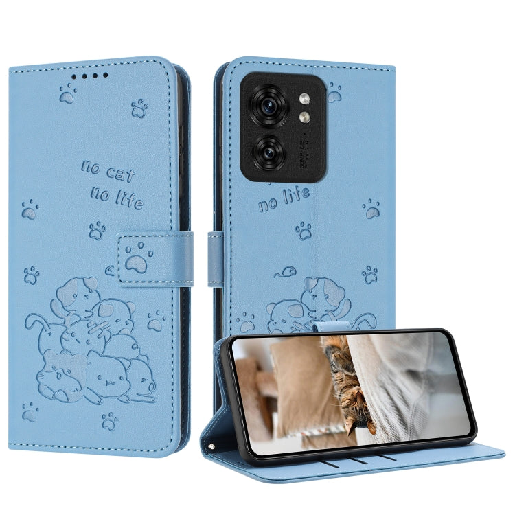 Embossed Kitten Phone Leather Case with Lanyard, For Motorola Moto G Power 5G 2024, For Motorola Moto G84, For Motorola Edge 40 Neo, For Motorola Moto G14, For Motorola Moto G Stylus 2023 4G, For Motorola Edge 40