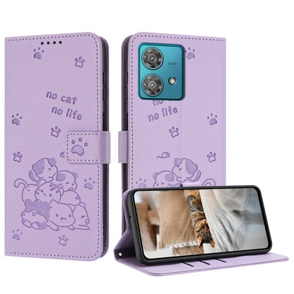 Embossed Kitten Phone Leather Case with Lanyard, For Motorola Moto G Play 4G 2024, For Motorola Moto G Power 5G 2024, For Motorola Moto G84, For Motorola Edge 40 Neo, For Motorola Moto G14, For Motorola Moto G Stylus 2023 4G, For Motorola Edge 40