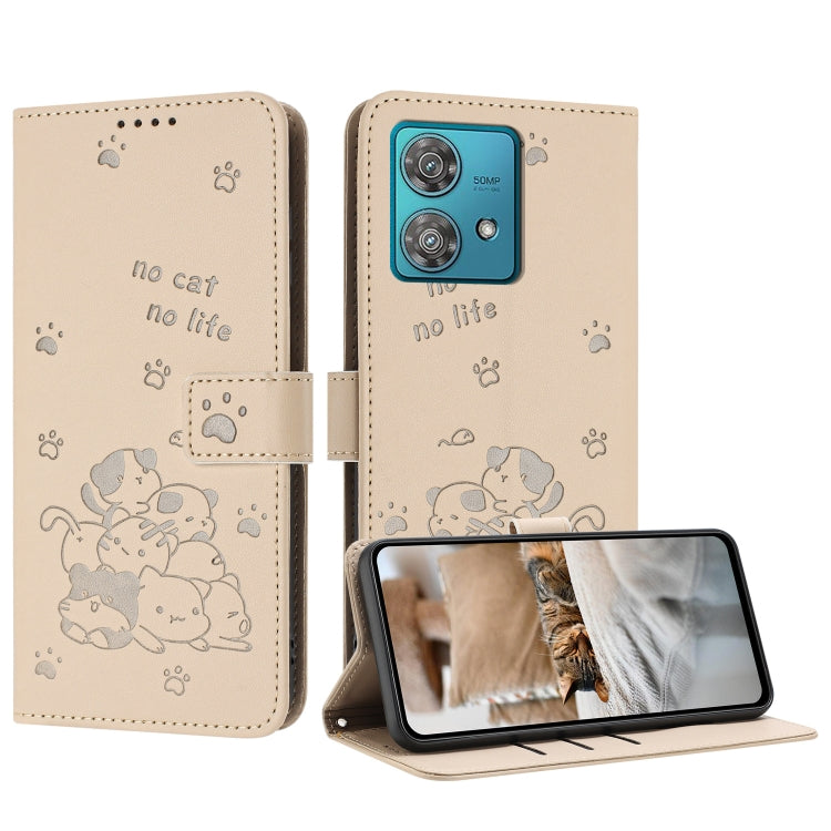 Embossed Kitten Phone Leather Case with Lanyard, For Motorola Moto G Play 4G 2024, For Motorola Moto G Power 5G 2024, For Motorola Moto G84, For Motorola Edge 40 Neo, For Motorola Moto G14, For Motorola Moto G Stylus 2023 4G, For Motorola Edge 40