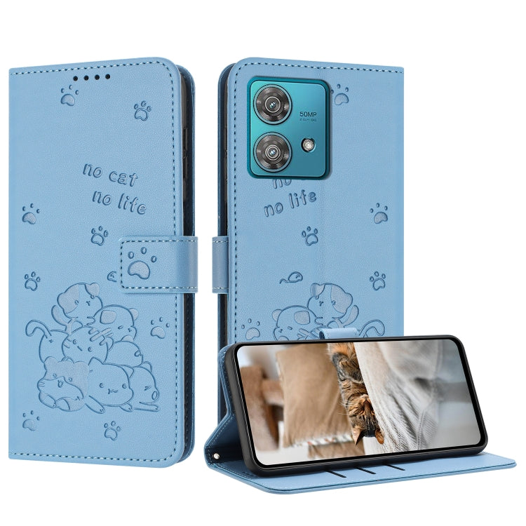 Embossed Kitten Phone Leather Case with Lanyard, For Motorola Moto G Play 4G 2024, For Motorola Moto G Power 5G 2024, For Motorola Moto G84, For Motorola Edge 40 Neo, For Motorola Moto G14, For Motorola Moto G Stylus 2023 4G, For Motorola Edge 40
