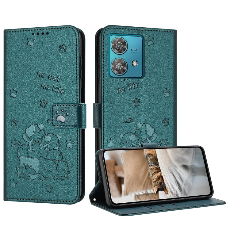 Embossed Kitten Phone Leather Case with Lanyard, For Motorola Moto G Play 4G 2024, For Motorola Moto G Power 5G 2024, For Motorola Moto G84, For Motorola Edge 40 Neo, For Motorola Moto G14, For Motorola Moto G Stylus 2023 4G, For Motorola Edge 40