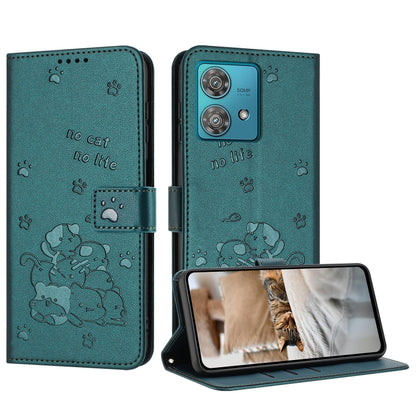 Embossed Kitten Phone Leather Case with Lanyard, For Motorola Moto G Play 4G 2024, For Motorola Moto G Power 5G 2024, For Motorola Moto G84, For Motorola Edge 40 Neo, For Motorola Moto G14, For Motorola Moto G Stylus 2023 4G, For Motorola Edge 40