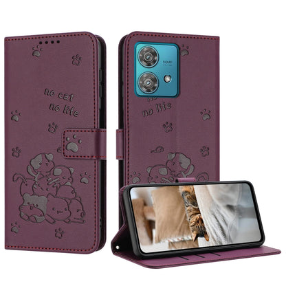 Embossed Kitten Phone Leather Case with Lanyard, For Motorola Moto G Play 4G 2024, For Motorola Moto G Power 5G 2024, For Motorola Moto G84, For Motorola Edge 40 Neo, For Motorola Moto G14, For Motorola Moto G Stylus 2023 4G, For Motorola Edge 40