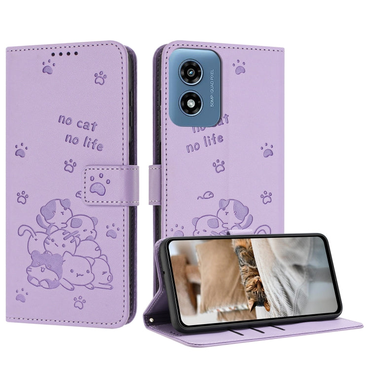 Embossed Kitten Phone Leather Case with Lanyard, For Motorola Moto G Play 4G 2024, For Motorola Moto G Power 5G 2024, For Motorola Moto G84, For Motorola Edge 40 Neo, For Motorola Moto G14, For Motorola Moto G Stylus 2023 4G, For Motorola Edge 40