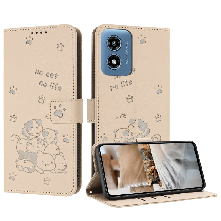 Embossed Kitten Phone Leather Case with Lanyard, For Motorola Moto G Play 4G 2024, For Motorola Moto G Power 5G 2024, For Motorola Moto G84, For Motorola Edge 40 Neo, For Motorola Moto G14, For Motorola Moto G Stylus 2023 4G, For Motorola Edge 40