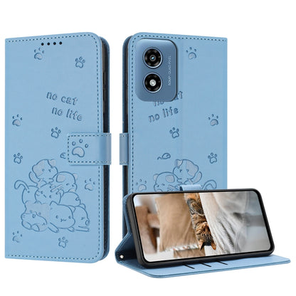 Embossed Kitten Phone Leather Case with Lanyard, For Motorola Moto G Play 4G 2024, For Motorola Moto G Power 5G 2024, For Motorola Moto G84, For Motorola Edge 40 Neo, For Motorola Moto G14, For Motorola Moto G Stylus 2023 4G, For Motorola Edge 40