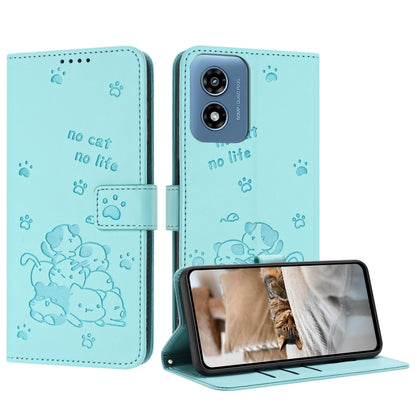 Embossed Kitten Phone Leather Case with Lanyard, For Motorola Moto G Play 4G 2024, For Motorola Moto G Power 5G 2024, For Motorola Moto G84, For Motorola Edge 40 Neo, For Motorola Moto G14, For Motorola Moto G Stylus 2023 4G, For Motorola Edge 40