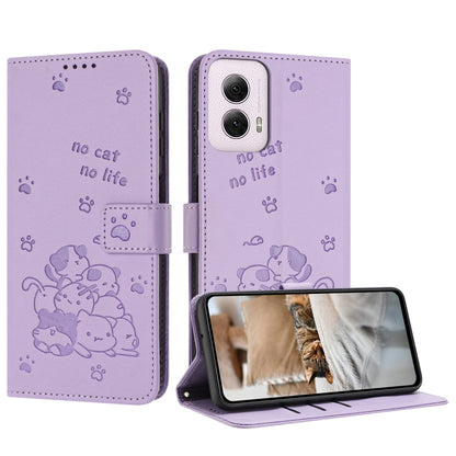 Embossed Kitten Phone Leather Case with Lanyard, For Motorola Moto G Play 4G 2024, For Motorola Moto G Power 5G 2024, For Motorola Moto G84, For Motorola Edge 40 Neo, For Motorola Moto G14, For Motorola Moto G Stylus 2023 4G, For Motorola Edge 40