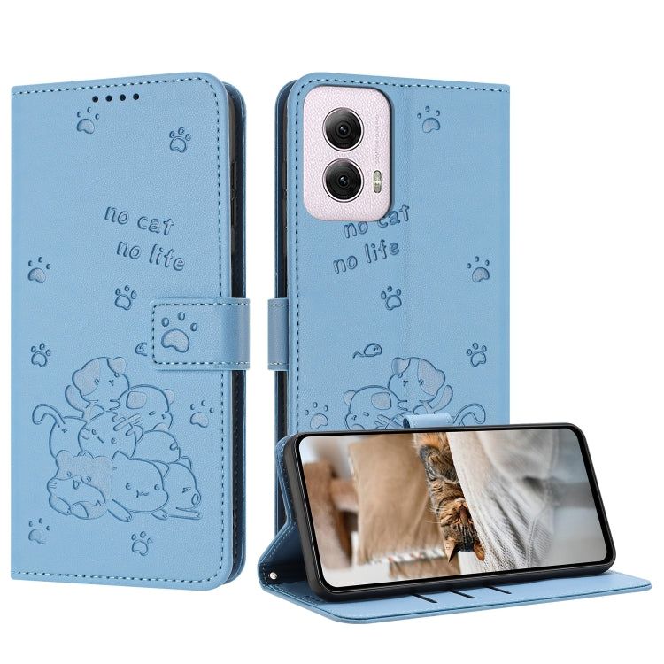 Embossed Kitten Phone Leather Case with Lanyard, For Motorola Moto G Play 4G 2024, For Motorola Moto G Power 5G 2024, For Motorola Moto G84, For Motorola Edge 40 Neo, For Motorola Moto G14, For Motorola Moto G Stylus 2023 4G, For Motorola Edge 40