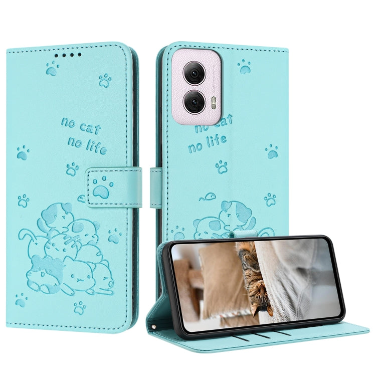 Embossed Kitten Phone Leather Case with Lanyard, For Motorola Moto G Play 4G 2024, For Motorola Moto G Power 5G 2024, For Motorola Moto G84, For Motorola Edge 40 Neo, For Motorola Moto G14, For Motorola Moto G Stylus 2023 4G, For Motorola Edge 40