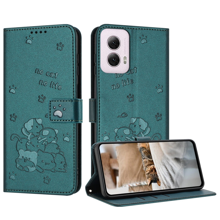 Embossed Kitten Phone Leather Case with Lanyard, For Motorola Moto G Play 4G 2024, For Motorola Moto G Power 5G 2024, For Motorola Moto G84, For Motorola Edge 40 Neo, For Motorola Moto G14, For Motorola Moto G Stylus 2023 4G, For Motorola Edge 40