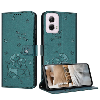 Embossed Kitten Phone Leather Case with Lanyard, For Motorola Moto G Play 4G 2024, For Motorola Moto G Power 5G 2024, For Motorola Moto G84, For Motorola Edge 40 Neo, For Motorola Moto G14, For Motorola Moto G Stylus 2023 4G, For Motorola Edge 40