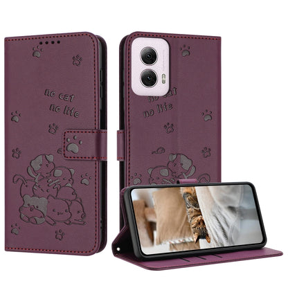Embossed Kitten Phone Leather Case with Lanyard, For Motorola Moto G Play 4G 2024, For Motorola Moto G Power 5G 2024, For Motorola Moto G84, For Motorola Edge 40 Neo, For Motorola Moto G14, For Motorola Moto G Stylus 2023 4G, For Motorola Edge 40
