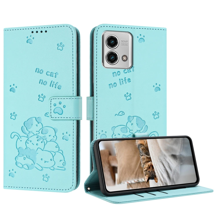 Embossed Kitten Phone Leather Case with Lanyard, For Motorola Moto G Power 5G 2024, For Motorola Moto G84, For Motorola Edge 40 Neo, For Motorola Moto G14, For Motorola Moto G Stylus 2023 4G, For Motorola Edge 40